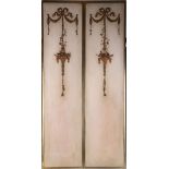 A pair of giltwood furniture decorations on white bases, both framed, 31 x 135cm. (2)