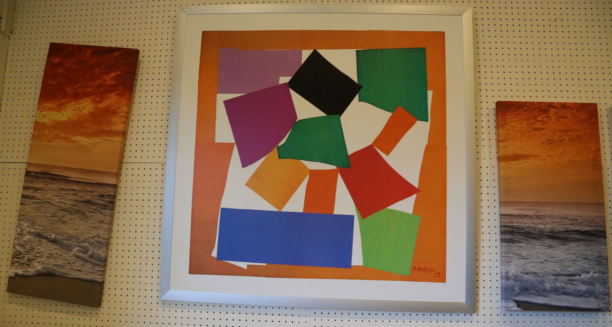 A 20th Century School, a large abstract portrait of figures on a beach, together with a pair of