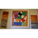 A 20th Century School, a large abstract portrait of figures on a beach, together with a pair of