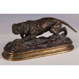 J. Mongmiey, bronze patinated study of a hunting dog, 19cm W.