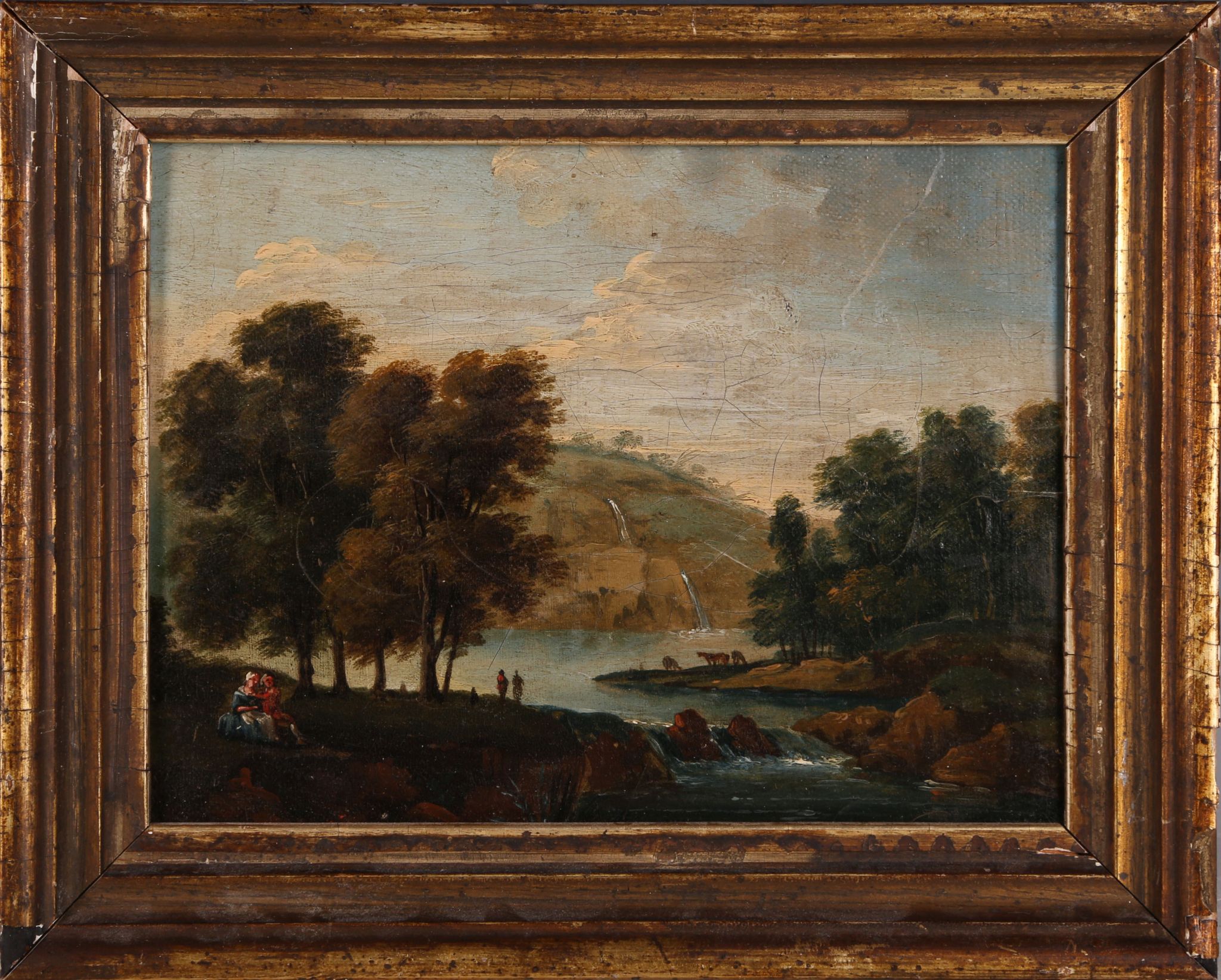 An 18th Century oil on panel, figures on a riverbank, framed, together with a 19th Century oil on - Image 3 of 4