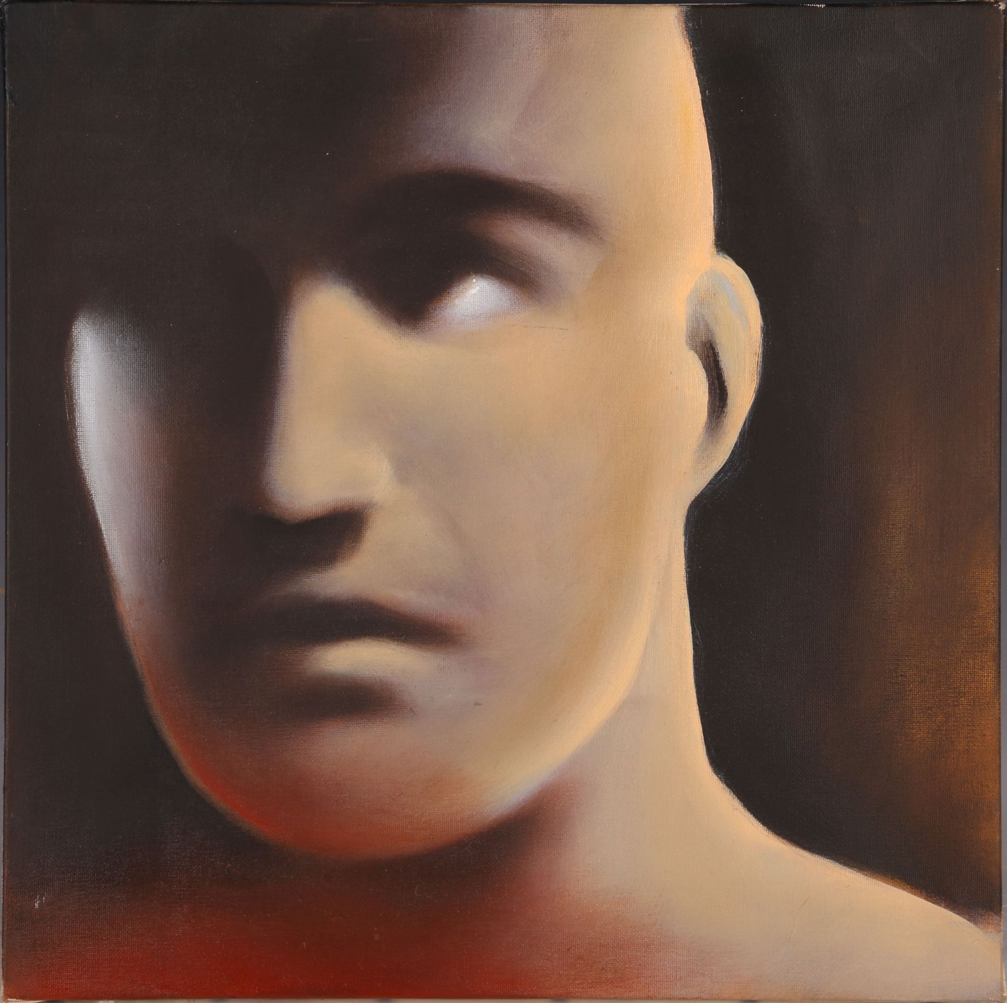 Stefane Falniz (20th Century, Modern), with airbrush acrylic on canvas study of a stylised man's