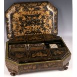 A 19th Century Canton papier-mâché and chinoiserie decoration games box, of rectangular canted