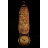 A 19th Century gilt metal pendant clock, with engine turned dial, Roman chapter ring and suspended