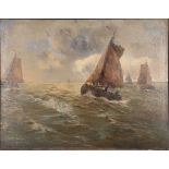 R. Walker, oil on canvas, sailing barges, signed, 62 x 80cm, unframed.
