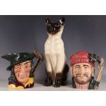 A Beswick fireside Siamese cat, impress 2139, 35cm H and two Doulton water jugs, Pied Piper D6403,