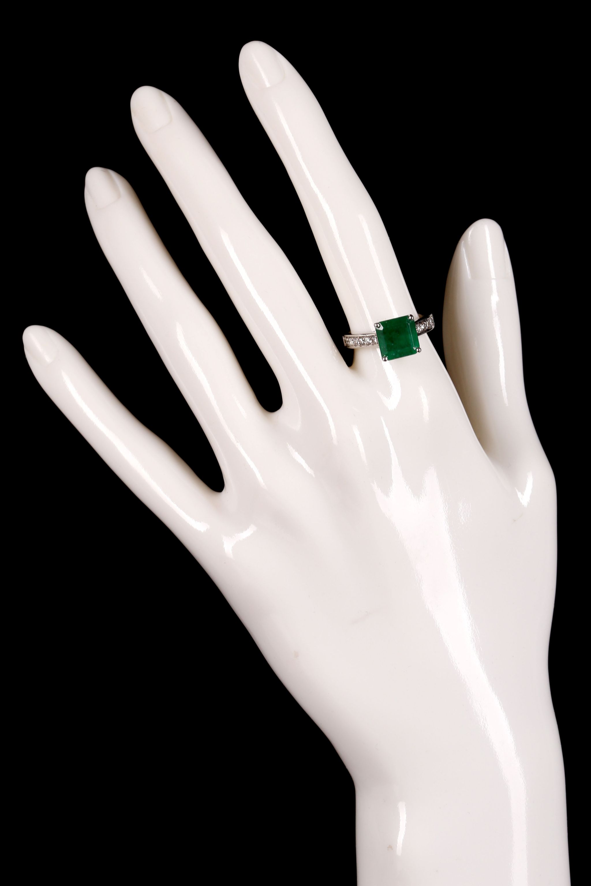 An 18ct white gold, emerald and diamond set ring (em. 3.40ct, dia. 0.47ct). - Image 2 of 2