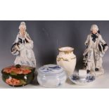 A mixed lot of Continental pottery and porcelain, including a Meissen matchbox holder, and a