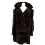 A vintage chocolate brown three quarter length coat, with collar, long sleeves, satin lined (size
