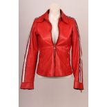 A vintage, Dolce & Gabbana red leather fitted jacket with a silk leopard print lining (labelled), (