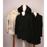 Four vintage ladies various fur jackets, including black lamb, black mole style, white rabbit with