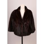 A good vintage dark brown mink bolero jacket, with collar, bracelet sleeves, satin lined (size