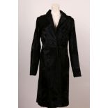 A vintage black fur trench coat style ladies fitted coat by Joseph, (labelled), collar with tulip