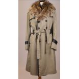 A fine Jaques Laurent 1970s gentlemen's fur lined trench rain coat, with leather edging, double