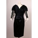 A Christian Lacroix, 1990s black, cream satin and black lace off the shoulder fitted jacket and