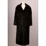 A 1970s dark brown, mink full length fur coat, with collar, long sleeves, side pockets, satin