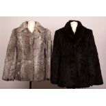 Two 1960s fur jackets, including grey jacket with collar, long sleeves, satin lined, side pockets (