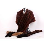 Five vintage fur accessories, including a light mink collar, lined, a dark fur long stole, lined,