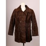 A vintage brown fur ladies double breasted jacket, by Modell, Jean Drescher, with collar, long