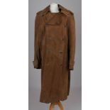 A McDouglas, Paris, 1970s brown suede gentlemen's trench coat, double breasted, satin lined,