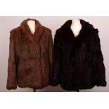 Two 1970s Coney skin fur jackets, including a burgundy coloured fur, with collar, long sleeves, side