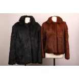 Two vintage three quarter length Coney fur jackets; slate grey and auburn, both have collars, long