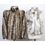 Four vintage furs of various styles, including a geometric cut, dappled fur jacket, a coney zip up