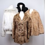 Four vintage ladies various fur jackets, including a white zip up 1960s style with hood, a double