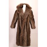 A good vintage wolf fur coat, with collar, long sleeves, side pockets, satin lined, with suede inner
