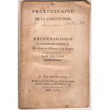 SIEYES, Emmanuel Joseph (1748-1836).  Preliminaire de la Constitution. Reconnaissance et