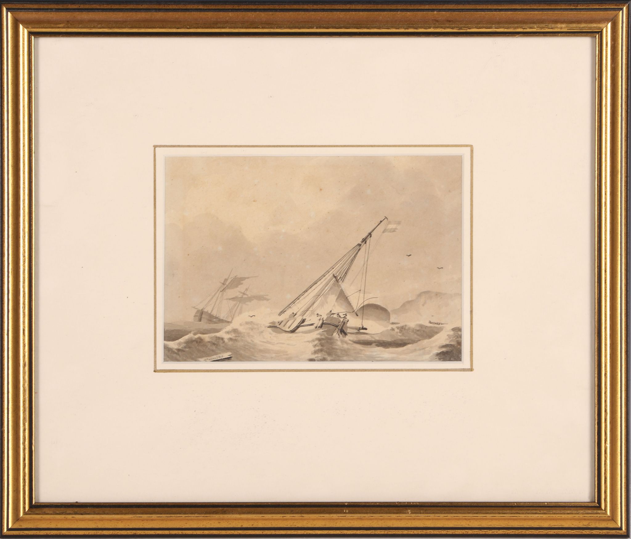 Attributed to John Wilson Carmichael (1799-1868), watercolour marine study, en-grisaille of small - Image 3 of 4