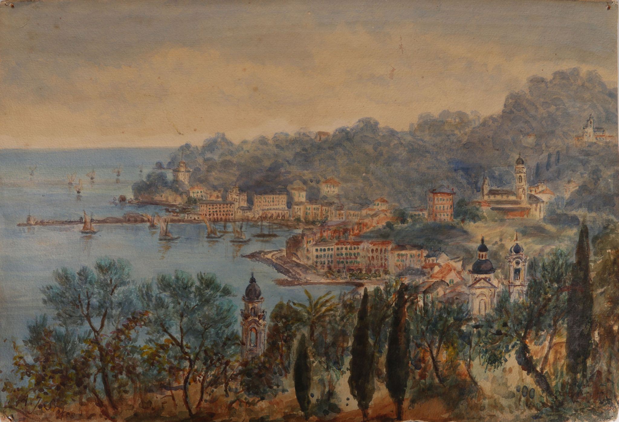 A selection of early 20th Century watercolour studies of the Italian Coast, including views of the - Image 4 of 9