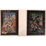 Six assorted Persian and Mughal miniatures, depicting hunting and domestic scenes, all with