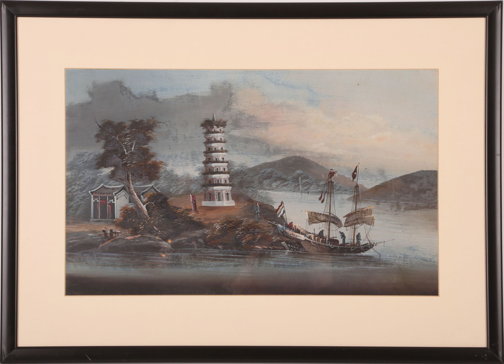 Chinese school. Late Qing, 19th Century. Depicting the pagoda at Whampoa on the Pearl River.