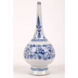 A Chinese blue and white bottle vase. Qing dynasty, 18th Century. The body with a central ring of