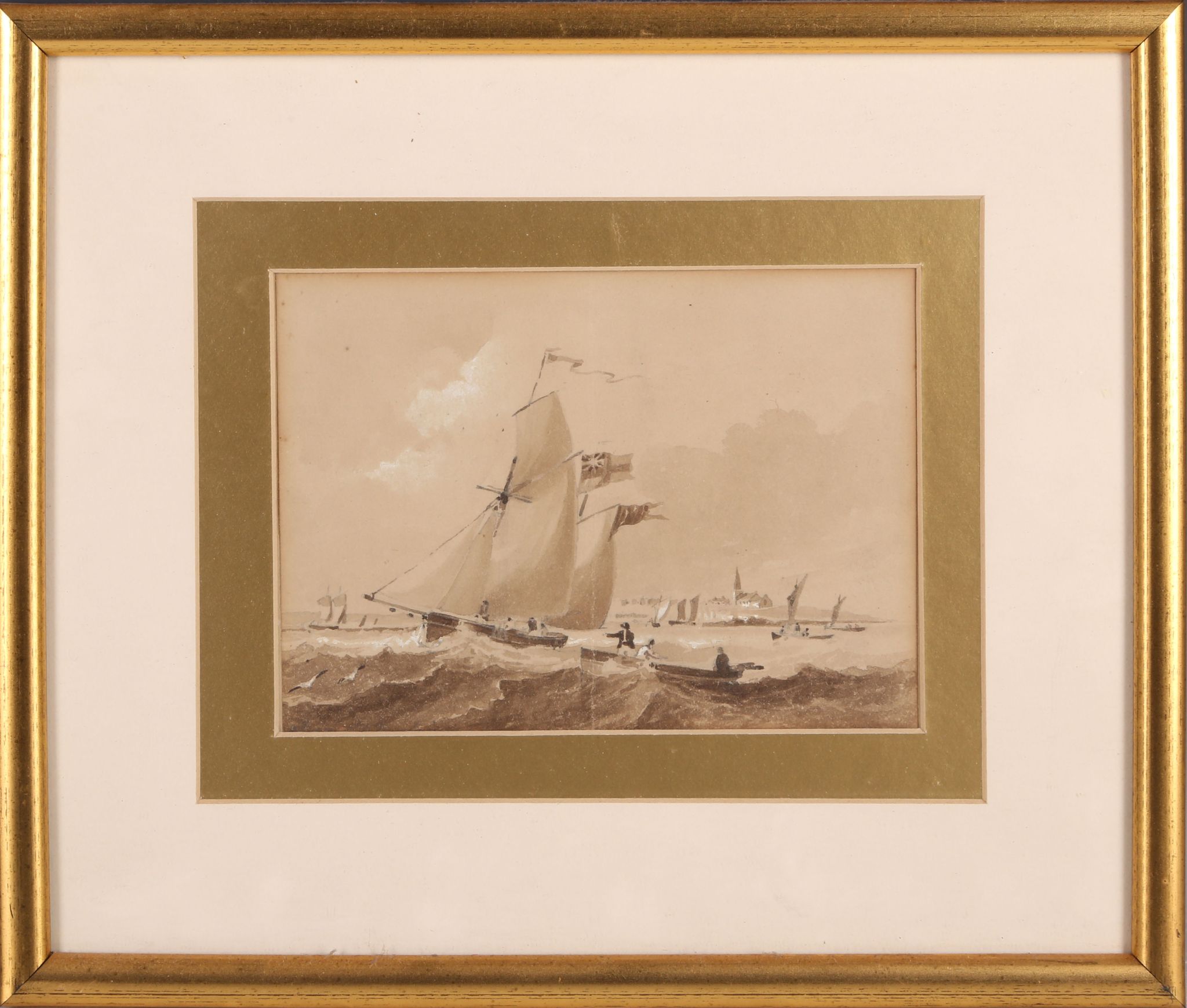 Attributed to John Wilson Carmichael (1799-1868), watercolour marine study, en-grisaille of small