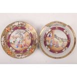 Two Chinese Mandarin palette plates. Jiaqing, circa 1800. Decorated in famille rose enamels with