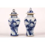 Two miniature Chinese blue and white meiping vases and covers. Qing dynasty, 18th / 19th Century.