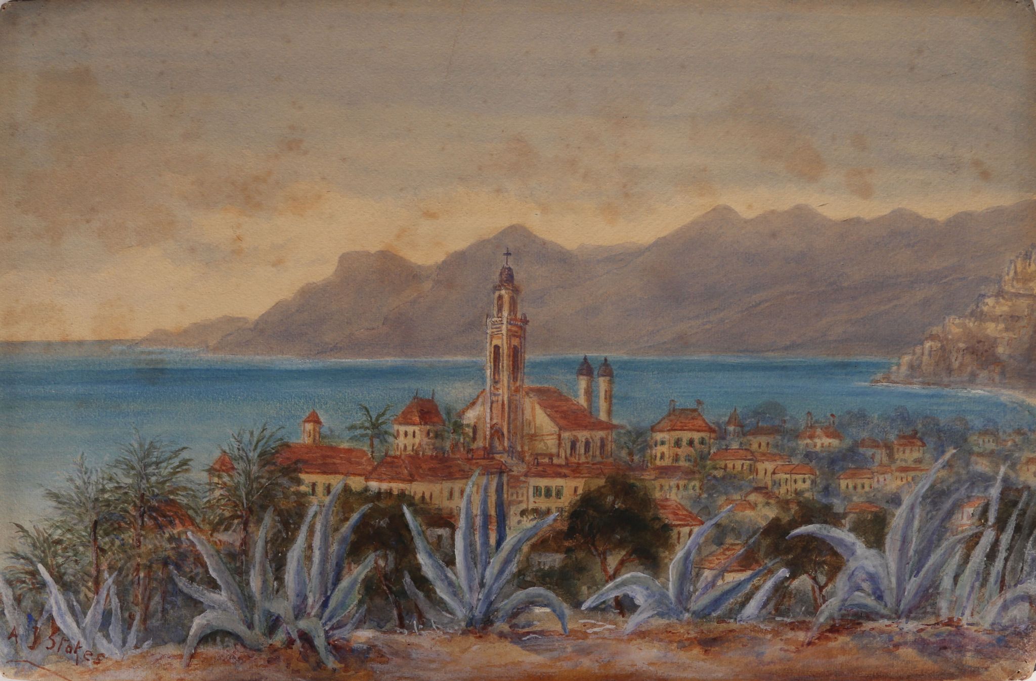 A selection of early 20th Century watercolour studies of the Italian Coast, including views of the - Image 9 of 9