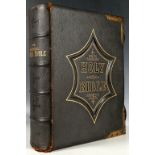 A Victorian leather bound family bible, with gilt corners and clasps, published by Howard & Co.