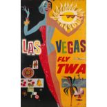 A 1950's David Klein 'TWA' Las Vegas poster and a Swiss Air India poster by Donald Brown, (double