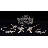 A large diamanté tiara, with matching necklace, two bracelets, earrings, hair grips (wedding). (Qty)