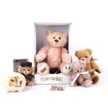 Four Merrythought Teddy bears, including the MIB money box, bear in soft pink mohair with a