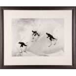 'Three Skiers Through Powder', large silver gelatine resin print, of skiing action on the slopes