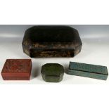 A collection of four various lacquered boxes, including a Chinese carved cinnabar lacquered box, a