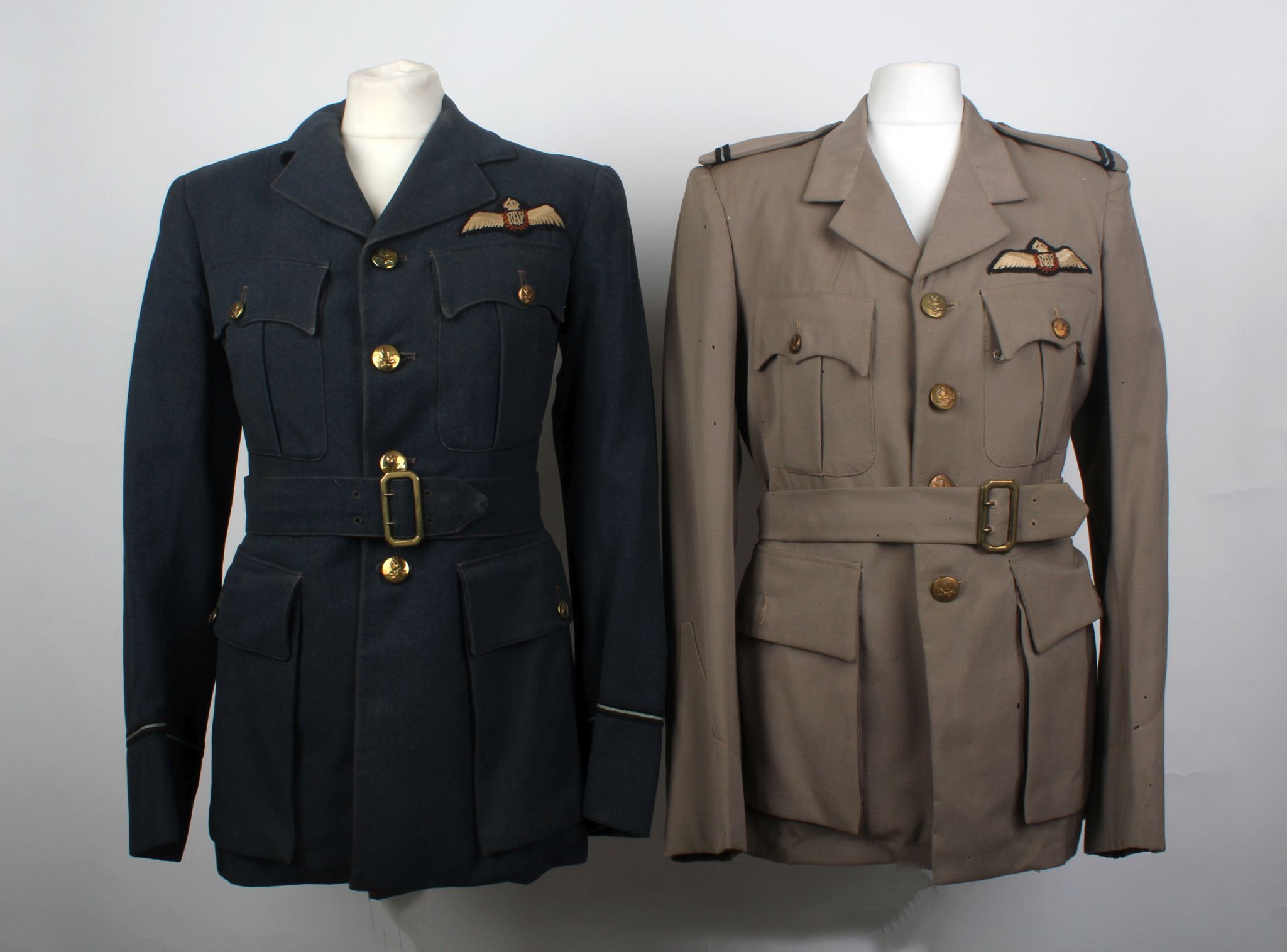 WW2 RAF uniform, former property of P.O. Keys, blue jacket and tropical (Africa) jacket, and a