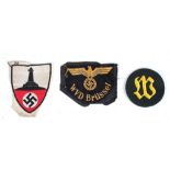 Three German 3rd Reich cloth badges; Railway, Fortress Sergeant Major and Veteran fund raiser.