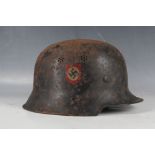 M34 3rd Reich helmet, German WW2 civic / police issue, double decals civic eagle and Nazi