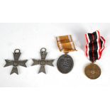 WW2 German Army 3rd Reich medals; Merit Cross x 2, War Merit Medal and West Wall Medal (Siegfried