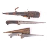 Two Afghan Choora daggers; metal grip, engraving to shaft, 'T' ridge 19.5cm blade with inscription